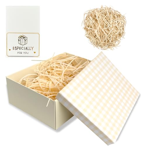 Morocket Caja de regalo con tapa, 25 x 18 x 8,5 cm, elegante, monocolor, amarillo y blanco, cartón, festivales, cumpleaños, boda, día de San Valentín, caja, caja