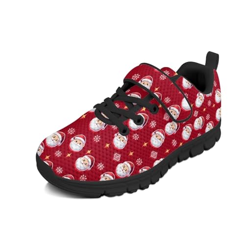 Christmas Cute Santa Claul Pattern Little Kid Boys Shoes Non Slip Lightweight Breathable Comfortable Sport Athletic Running Tennis Sneakers