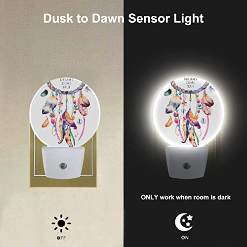 Image of EKOBLA Dream Catcher Night Light, Tribal Feather and Floral Boho Night Lights Plug Into Wall with Dusk to Dawn Sensor for Kids Room