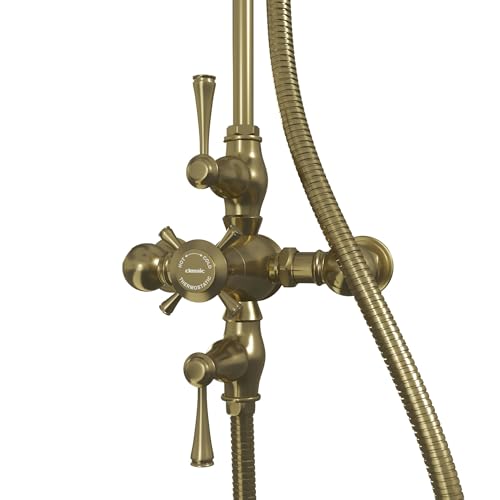 Image of Abbey 10 x 22 Shower Faucet Set with Handshower, Brushed Brass