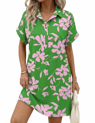 Image of HOTOUCH Womens Summer Shirt Dress 2026 Short Sleeve Floral Shift Dress Casual Loose Flowy Beach Sundress with Pockets