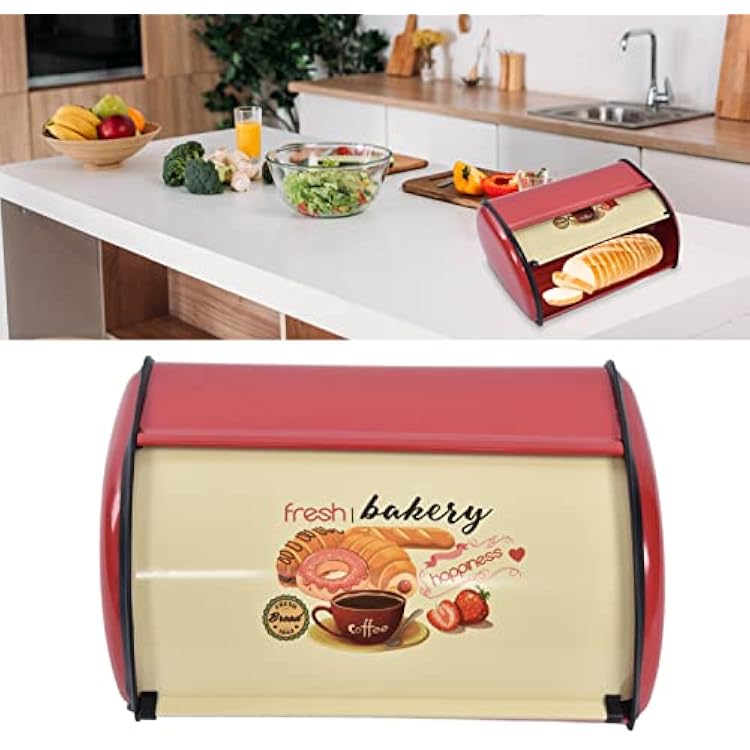 Bread Bin Metal Bread Box Kitchen Food Loaf Storage Countertop Large Capacity Bread Bin Holder Container Kitchen Storage Containers(Red)