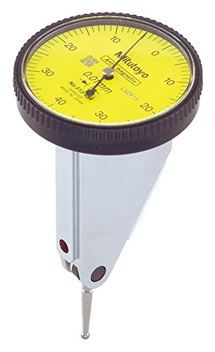 Mitutoyo 513-455E Dial Test Indicator, Basic Set, Vertical Type, 8mm Stem Dia, Yellow Dial, 0-100-0 Reading, 40mm Dial Dia, 0-0.2mm Range, 0.002mm Graduation, -0.003mm Accuracy