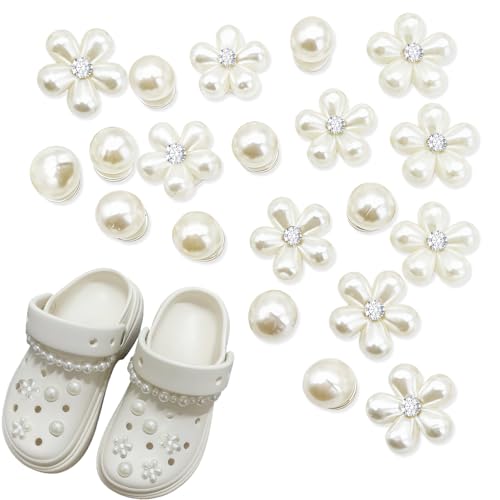 Stalora 20 Pièces Pins Perles pour Crocs, Charms Déco Chaussures Femme - Breloques Strass et Fleurs pour Personnaliser Crocs, Sandales, Sacs à Main -...