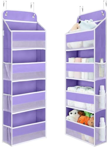 Image of Yecaye Over the Door Organizer, 35.2lbs Load Toy Stuffed Animal Storage, Bathroom Organizers and Storage for Nursery Newborn Baby Essential Stuff Dorm Room Essentials, Purple 4 Tier