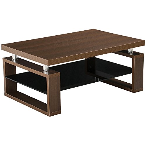 Brown Design Glass Rectangular Coffee Table Storage Living Room Furnit