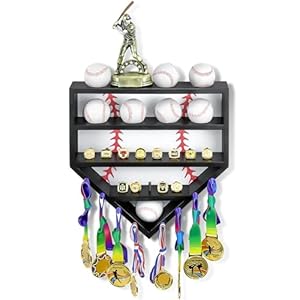 Baseball Ring Display Case, Wooden Baseball Case Display for Balls Wall Mounted Baseball Holder with Extra Space Memorabilia Display Case for Baseballs Champion Rings Medals and Trophies