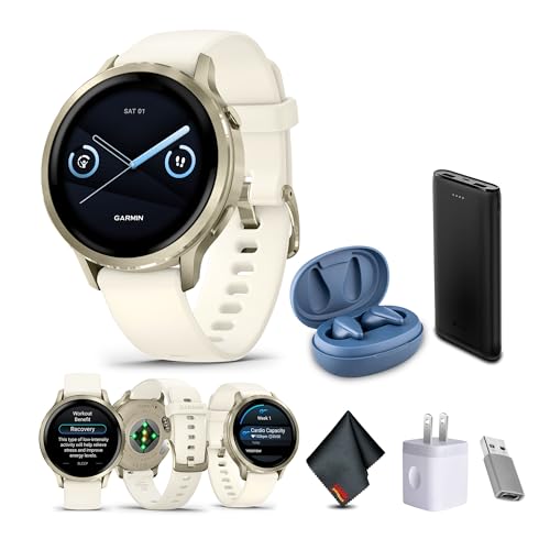 Garmin Venu 4, 41mm, Advanced Fitness and Multisport Tracker GPS Smartwatch, 1.2' AMOLED Display, Built-in Flashlight, 10 Days of Battery Life, Lunar Gold with Bone Silicone Band (Watch Bundle)