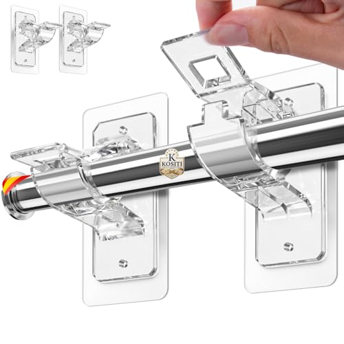 ※Kositi※ Pack de 2 Soporte Adhesivo Barra Cortina Sin Taladrar con Tornillos y Tacos Incluidos - Cortinas Sin Taladrar Transparente - Barras Ø1,3-3 cm - Carga 8kg Salón Baño ✮GARANTÍA DE POR VIDA✮
