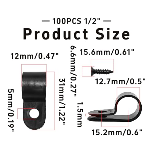 Clips de cable tipo R negros abrazaderas de nailon organizador de cables para pared con tornillos 2