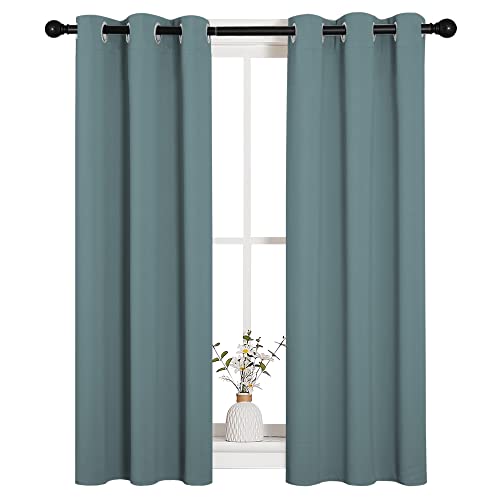 Image of NICETOWN Modern Blackout Curtains Noise Reducing, Greyish Blue, 2 Panels, W29 x L40 -Inch, Thermal Insulated and Privacy Room Darkening Drape Panels for Boy's Guest Room Door Small Short Window