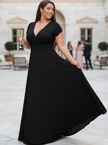 Image of KOH KOH Womens 2026 Sexy Cap Short Sleeve V-Neck Flowy Cocktail Gown