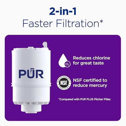 PUR Vertical Faucet Mount Water Filtration System with Lead Reducing Filter for Cleaner, Filtered Tap Water, Lasts 100 Gallons, Sink Water Filter, Fits Most Kitchen or Bathroom Faucets, Black