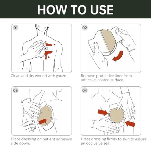 Image of Chest Seal Non-Vented,Emergency Trauma Dressing, for Open Chest Injury and Sucking Chest Wound,First Aid Kit IFAK Supplies (2 Count, Non-Vented)