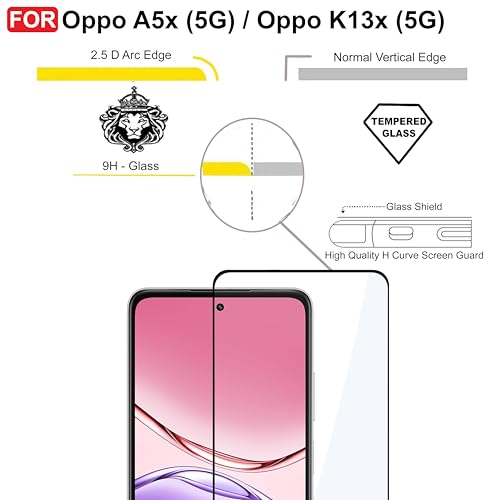 Image of CEDO Tempered Glass for Oppo A5x (5G) / Oppo K13x (5G) | Screen Protector Full HD Quality Tempered Glass Anti-Scratch Edge to Edge Coverage with Easy Installation Kit (Black)