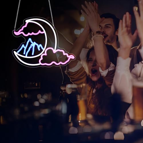 Image of Cloud Moon Mountain Neon Sign Led Neon Lights Neon Signs for Wall Decor Light Up Sign for Birthday Party Club Gift
