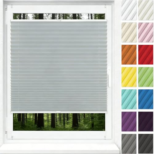 Estor Enrollable de Doble Capa Noche y Día 70 x 115 cm Fijación sin Taladrar Translúcido Persiana Enrollable Blackout para Puertas y Ventanas para Ventanas Puertas, Gris Claro