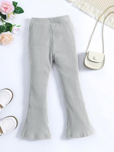 Image of WDIRARA Toddler Girl's Ribbed Flare Leg High Waisted Elastic Waist Cute Simple Pants