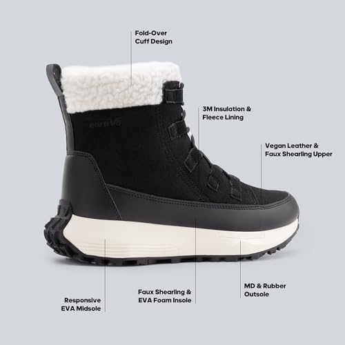 NORTIV 8 Women's Winter Boots Ankle Waterproof Lightweight Snow Sneaker Boots,Size 10,BLACK,SNSB241W