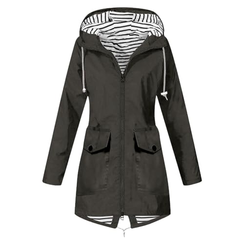 Shffuw Chubasquero Transparentechaqueta Mujer Verano Chaqueta de lluvia para mujer, abrigo suelto a de viento con capucha de talla grande para exteriores, Abrigo Impermeable Mujerabrigo (Grey, XXXXXL)