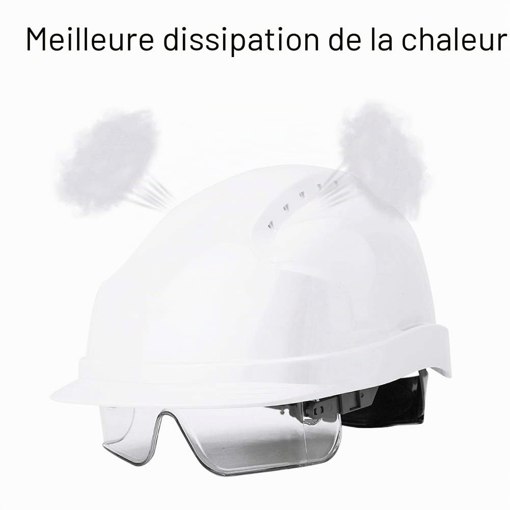 SYH&AQYE Casque de Sécurité, Casque à Visière, Casque de Sécurité avec Visière Et Protection des Oreilles Casque de Travail ABS Ventilé Léger Réglable pour la Construction Industrielle(Blanc)