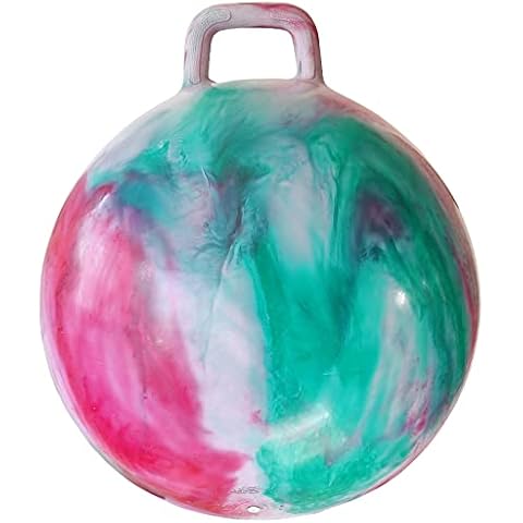 AppleRound Space Hopper Ball with Air Pump, 18in/45cm Diameter for Age 3-6, Kangaroo Bouncer, Hippity Hoppity Hop Ball for Children, Sit-on Bouncy Ball with Handle, Cloud Colors (Red & Green) Cover