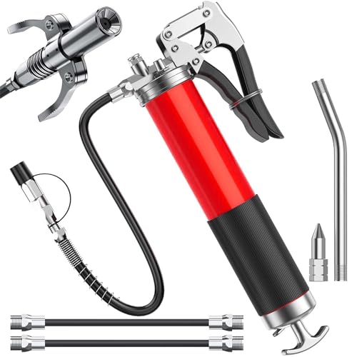 Pompe a Graisse Manuelle: 7000PSI Pistolet à Graisse Professionnel avec Poignée Pistolet à Une Main avec Tuyau Flexible, Rallonge Rigide, Buse Pointue pour...