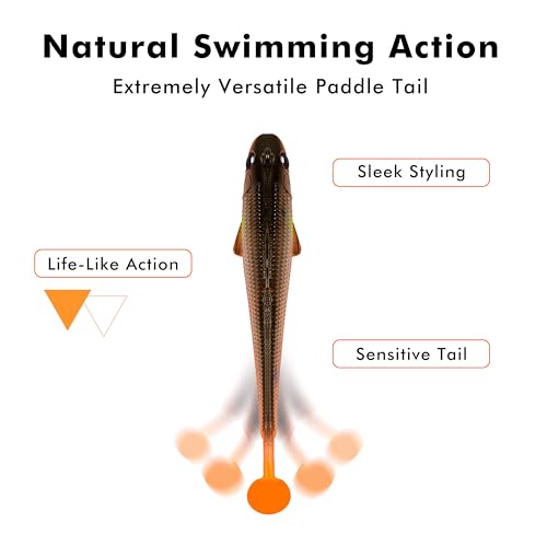Image of TRUSCEND Shadtale Easy Catch Soft Fishing Lures with BKK Hooks - Trembly Sinking and Vibrating Swim for More Bites, Pre-Rigged Swimbaits for Bass, Trout, Crappie, Walleye, Freshwater Saltwater Fishing