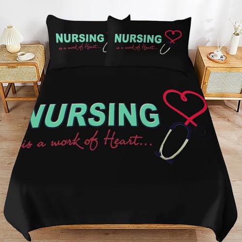 Nurse Nursing Work of Heart Bedding Comforter Sets 3 Pieces Lightweight Bed Set 1 Duvet Cover and 2 Pillow Shams 79