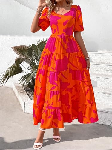 PRETTYGARDEN Short Sleeve Floral Maxi Dresses for Women 2025 Wedding Guest Summer Dress Flowy Beach Vacation Outfits4
