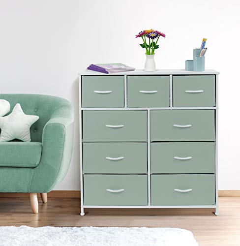 Sorbus Kids Dresser With 9 Drawers - Furniture Storage Chest Tower Unit For Bedroom, Hallway, Closet, Office Organization - Steel Frame, Wood Top, Fabric Bins (Teal, Solid) #TOP3