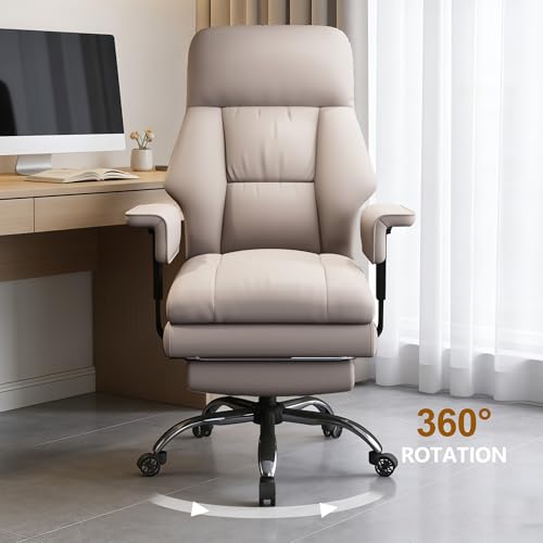 Image of Executive Office Chair with Wheels PU Leather Ergonomic Desk Chairs with Foot Rest High Back Computer Gaming Chairs for Home Office