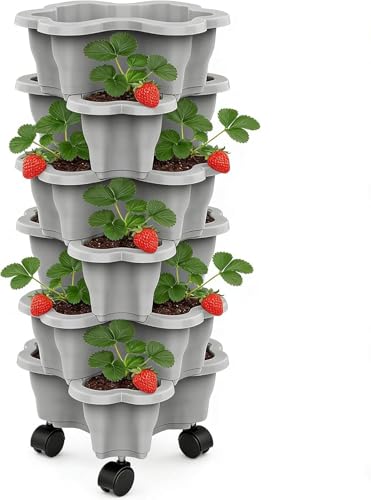 Plantateur vertical 6 étages empilables Plantateur Pots de jardin, Pots verticaux de fraise, empilage de la tour de jardin, empilables herbes fleur légumes...