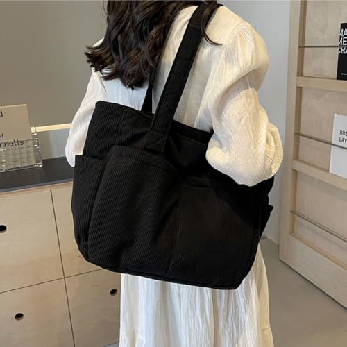 Travel Totes，Large Quilted Tote Bag, Black, Multiple Pockets4