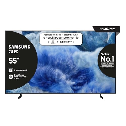 Samsung Smart TV 55'' QE55Q8FAAUXZT QLED 4K, Q4 AI Processor, 4K Upscaling, OTS Lite, Air Slim Design, 2025