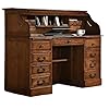 Roll Top Desk Executive Solid Oak Wood 54x24x45 Home Office Secretary Organizer Roll Hutch Top Easy Assembly Quality Crafted Construction Locking File Drawers Dovetailed