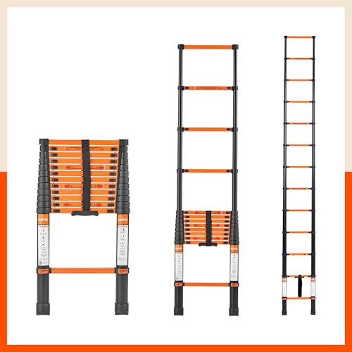 Image of Bathla 12.5 ft Steel Telescopic Ladder | Portable & Compact | Foldable Multipurpose Step Ladder for Home & Outdoor use