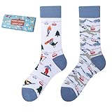 NxnChc Calcetines Divertidos Unisex para Mujer y Hombre con Diseños Asimétricos en Par - Temas Esquís de Montaña Animales, Deporte y Arte en Algodón - Ideal para Regalos