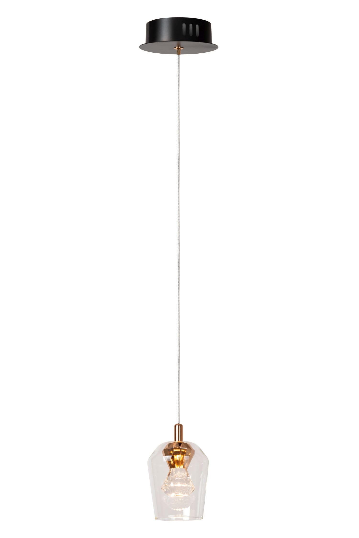 Licht-Erlebnisse LED Hängelampe Aluminium Glas Gold Transparent Wohnzimmer Küche höhenverstellbar stilvoll Ø13 cm 2700 K Pendelleuchte Esszimmer