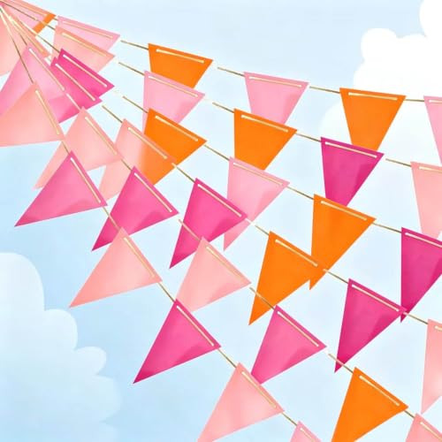 Image of Orange Pink and Hot Pink Pennant Banner Christmas Paper Triangle Flag Hanging Decoration for Wedding Birthday Baby Shower Family Party（36pcs Triangle Flag）