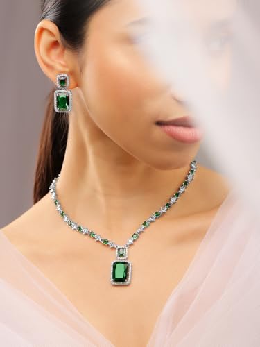 Image of Rubans Necklace Set American Diamond Zirconia Jewellery Gift for Women & Girls