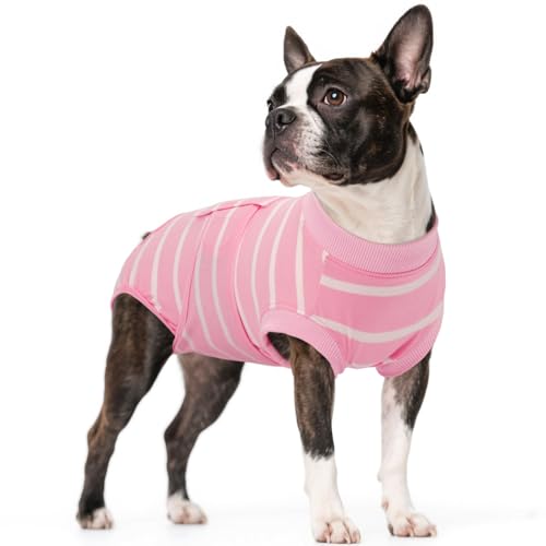 Image of Kuoser Dog Surgery Recovery Suit, Soft Breathable Dog Recovery Suit for Female Spay Male Nueuter, Anti Licking Puppy Onesie Pet Surgical Suit for Dogs Abdominal Wounds Skin Disease, Pink Strips M