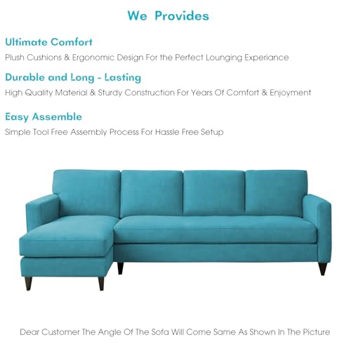 Image of Carlos LHS 4 Seater L Shape Sofa Set for Living Room & Home Office Furniture, Modern Durable Sectional Corner Sofa Couch, Premium Fabric Comfortable Seating with Strong Frame (Turquoise)