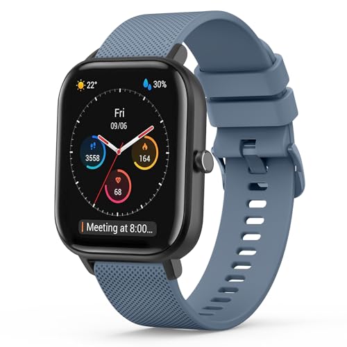Amzpas Correa para Amazfit GTS 2 Mini/GTS 4 Mini/GTS 2/GTS 3/GTS 4, 20 mm de silicona resistente, correa de repuesto para Amazfit Bip 3/Bip 3 Pro/Bip Lite/Bip U/Bip U Pro, azul y gris