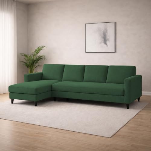 Image of Carlos LHS 4 Seater L Shape Sofa Set for Living Room & Home Office Furniture, Modern Durable Sectional Corner Sofa Couch, Premium Fabric Comfortable Seating with Strong Frame (Green)