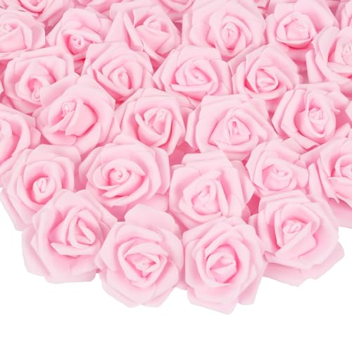 INSUNSIX 100pcs Foam Rose Artificial Flower Heads 3-Inch Light Pink Fake Flower Heads Stemless Rose Flowers Bulk for DIY Crafts Wedding Bouquets Party Baby Shower Home Decor (Light Pink)