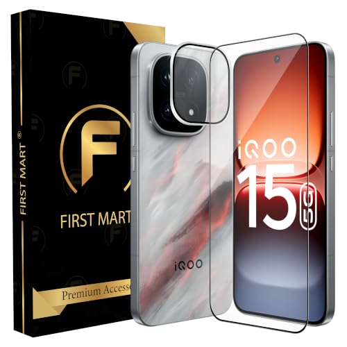 Image of FIRST MART Tempered Glass & Camera Lens for IQOO 15 With Edge to Edge Coverage, Case Friendly, Camera Metal Alloy Rings & Easy Installation Kit | Silver, Ultrasonic Fingerprint Working