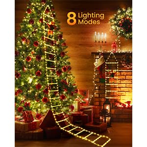 iShabao 1M Luci Decorazioni Natale per Esterno, 132LED Luce Addobbi Natale a Scaletta, 8 Modalità Funzione Timer e Memoria, Luci Natalizie per Interno Balconi Finestre(Bianco Caldo
