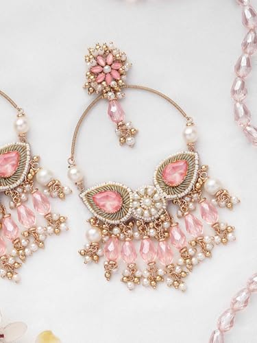 Image of SANJOYA by EVERSTYLISH Embroidered Earrings for Women | Hoop Earrings with Stones, Beads, Pearls & Glass Drops | Lightweight Ethnic & Festive Jewelry for Weddings & Parties