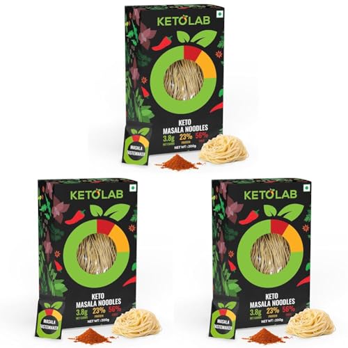 Image of Ketolab Keto Masala Noodles Spaghetti, 200 Gms, 3 Pack, 3.8g Net Carb & 23% High Protein /Serving, Identical to Regular Noodles, Low Carb, High Fibre, Low GI, Keto Diet, Diabetic Friendly